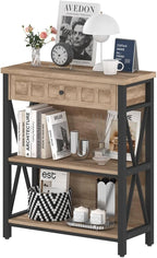 FATORRI Rustic Bookshelf with Drawer, Industrial Wood and Metal Bookcase - Image 8