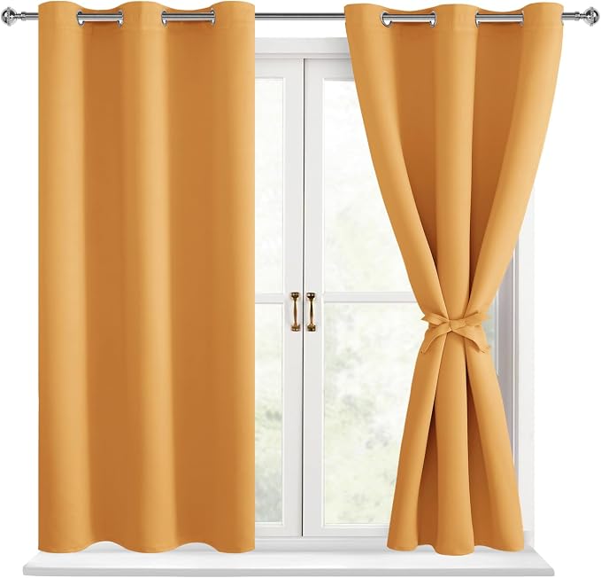 Blackout Curtains for Bedroom, Pumpkin Orange, 42 x 54 Inch | Thermal Insulated by Hiasan