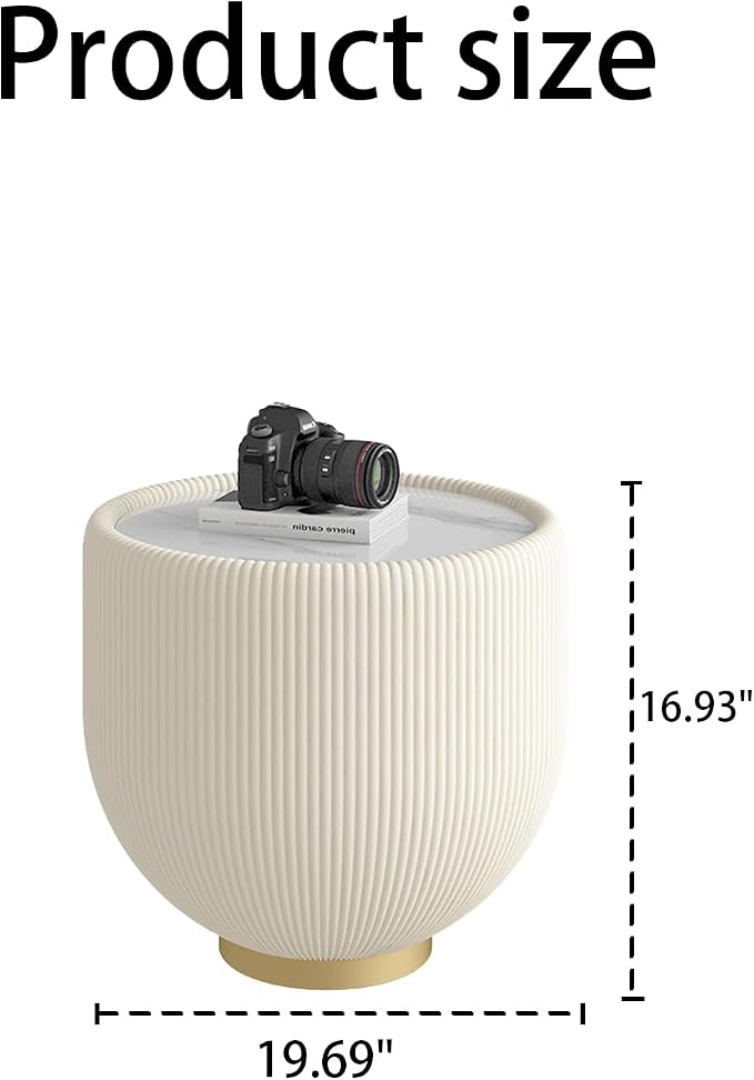 Henf Marble Round Side Table, 19.7" Fluted End Table - Image 2
