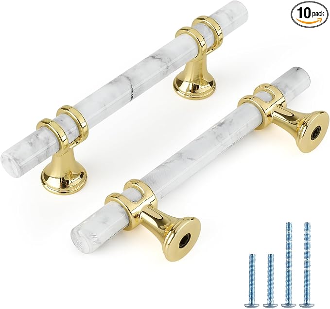 Rergy Cabinet Handles Marble Drawer Pulls and Knobs, T-Bar Hardware by Rergy