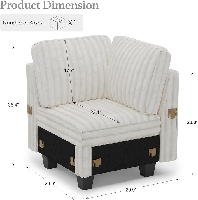 Belffin Corduroy Corner Seat for Modular Sofa Sectional Couches for Living Room - Image 2