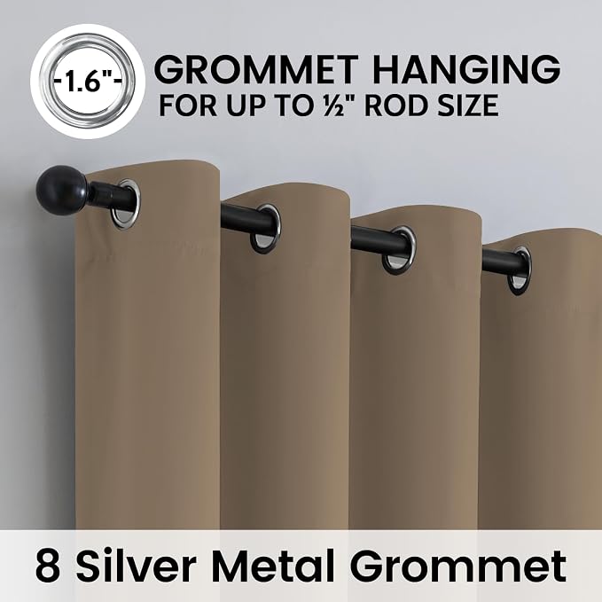 SimpleHome Khaki 100% Blackout Curtains Room Darkening Living Room 63 Inch | - Image 6