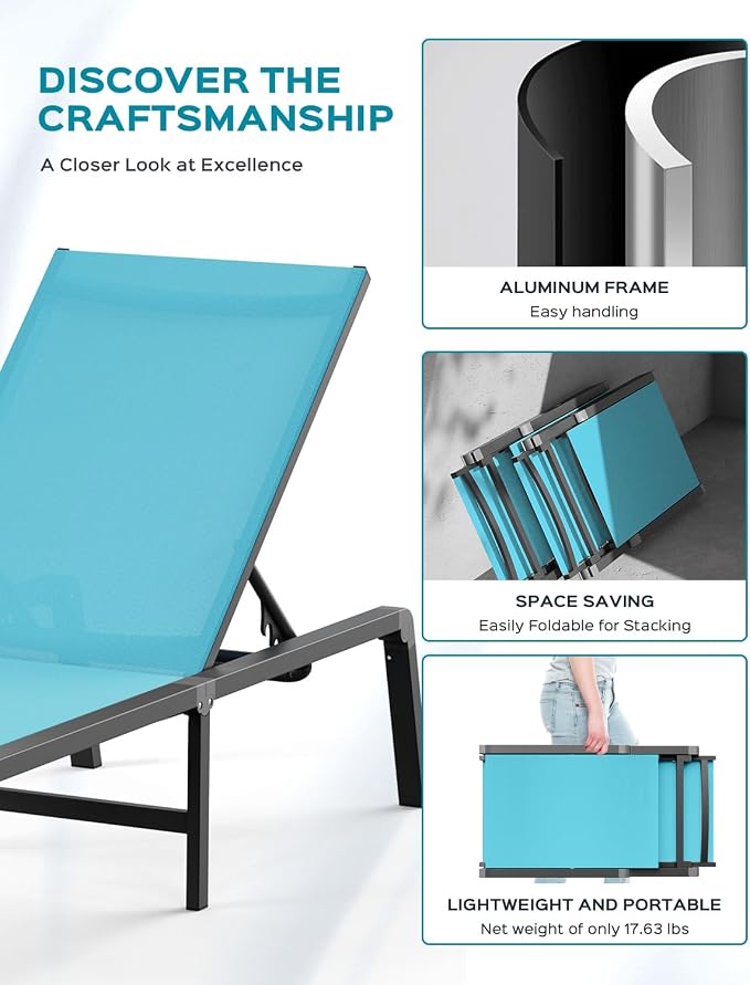 Ciokea Aluminum Foldable Lounge Chairs Set of 2 - Image 4