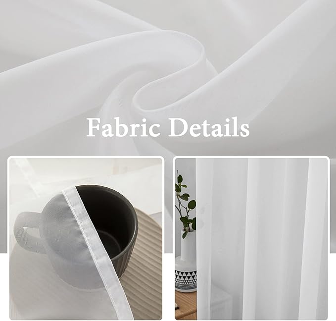 MIULEE White Window Sheer Curtains 2 Panels Width 38 x Length 84 Inches | Window - Image 3