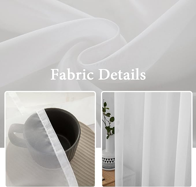 MIULEE White Window Sheer Curtains 2 Panels Width 38 x Length 45 Inches | Window - Image 3
