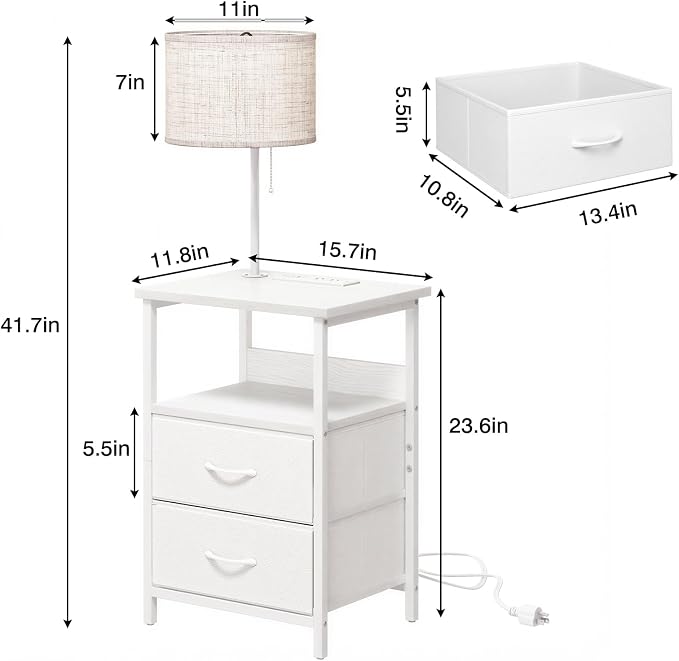 Fixwal Night Stand with 3 Color Temperature Bulb Attached, Nightstand with - Image 3