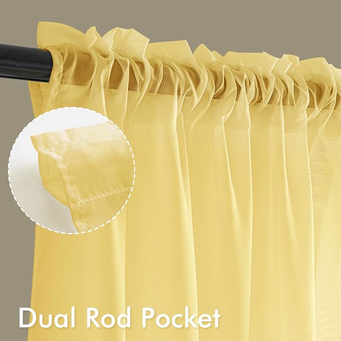 MIULEE Yellow Sheer Curtains 63 Inches Long 4 Panels 42 x 63 Inches | Light - Image 3