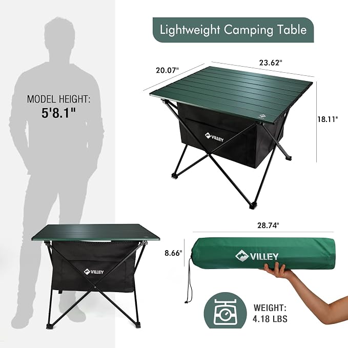 VILLEY Portable Camping Side Table, Ultralight Aluminum Folding Beach Table - Image 3