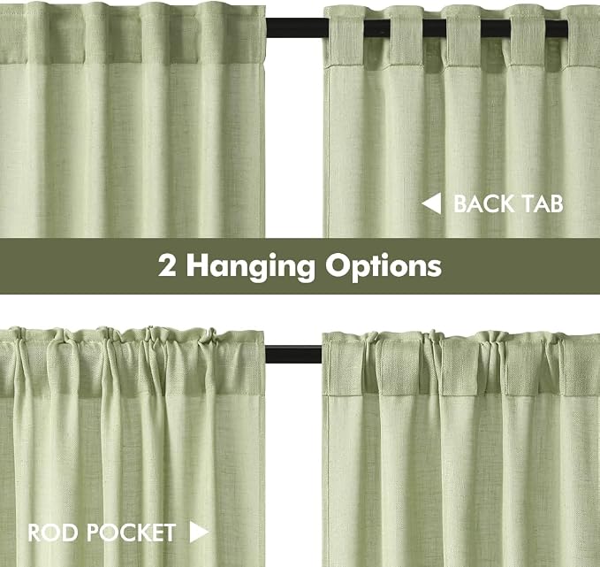 MIULEE Sage Green Kitchen Curtain 36 Inch Length 2 Panels Farmhouse | Textured - Image 5
