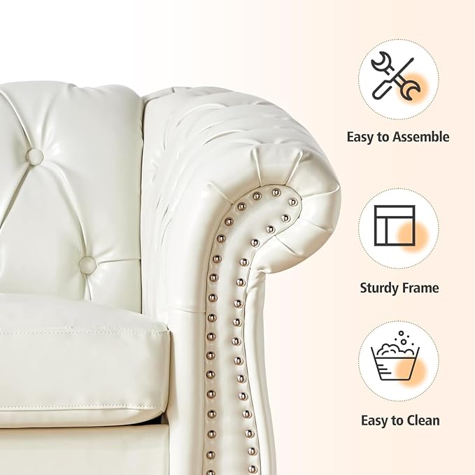 Mid-Century 3 Seater Sofa, Faux Leather Couch - Image 3