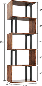 Furologee 6 Tier Bookshelf, Tall S Shaped Geometric Bookcase, Modern Display - Image 3