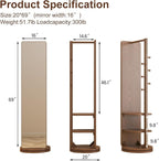 WoodsWhisper Full Length Mirror Coat Rack Solid Wood Floor Mirror 70"x16" Full - Image 2