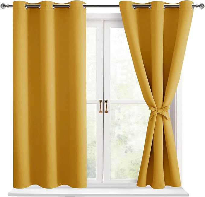 Blackout Curtains for Bedroom, Mustard Yellow 38 x 45 Inch 2 Panels | Thermal - Image 8