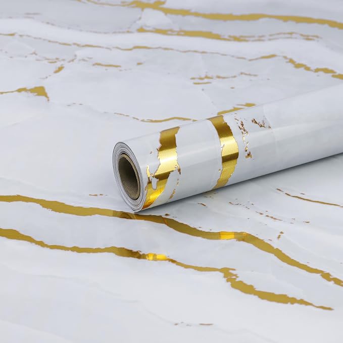 White Gold Marble Contact Paper by Biyoeepeelstickwallpaper