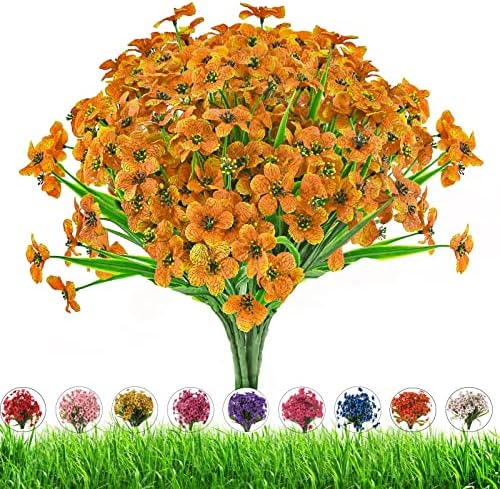 Artificial Outdoor Flowers,8 Bundles Outdoor Fake Flowers UV Resistant Faux Outside Plastic Flower Plants for Outside Indoor Décor(Orange Red) by DRTDERUITAI