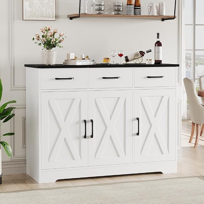 HOSTACK Modern Farmhouse Buffet Sideboard Cabinet, Barn Doors Storage Cabinet - Image 5