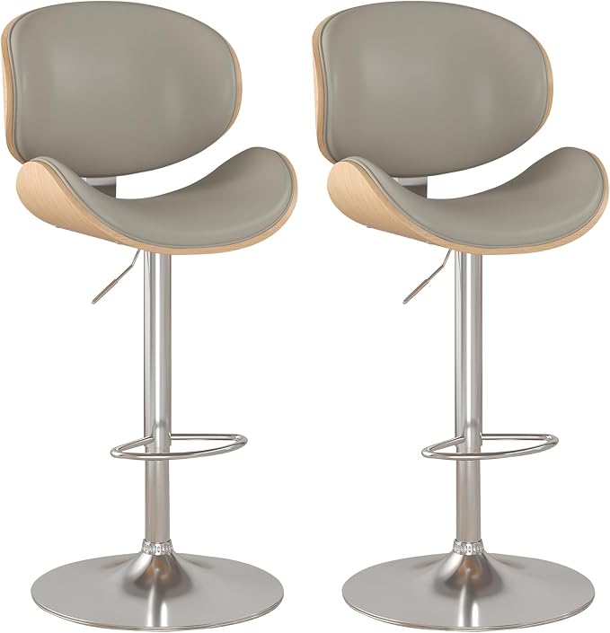 KCC Bar Stools Set of 2, Swivel Adjustable Height Barstools, PU Leather by KCC