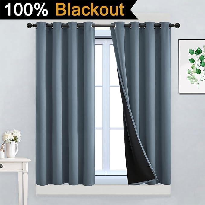 Yakamok Stone Blue 100% Blackout Curtains 45 Inches Long 52" Wide 2 Panel | - Image 2