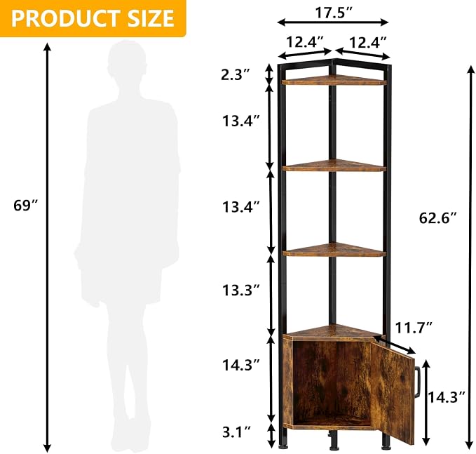 Furnulem Corner Shelf, 5-Tier Corner Cabinet - Image 2