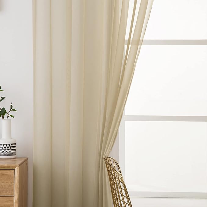 MIULEE 2 Panels Sheer Curtains for Living Room 54 X 120 Inches Beige | Window - Image 5