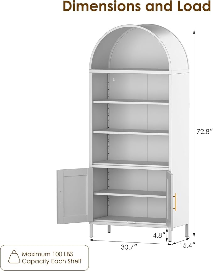 VEXPOR 73" Tall Metal Arched Bookcase - Image 2