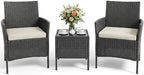3PCS Outdoor Patio Bistro Set, PE Rattan Wicker Armchairs by Garvee