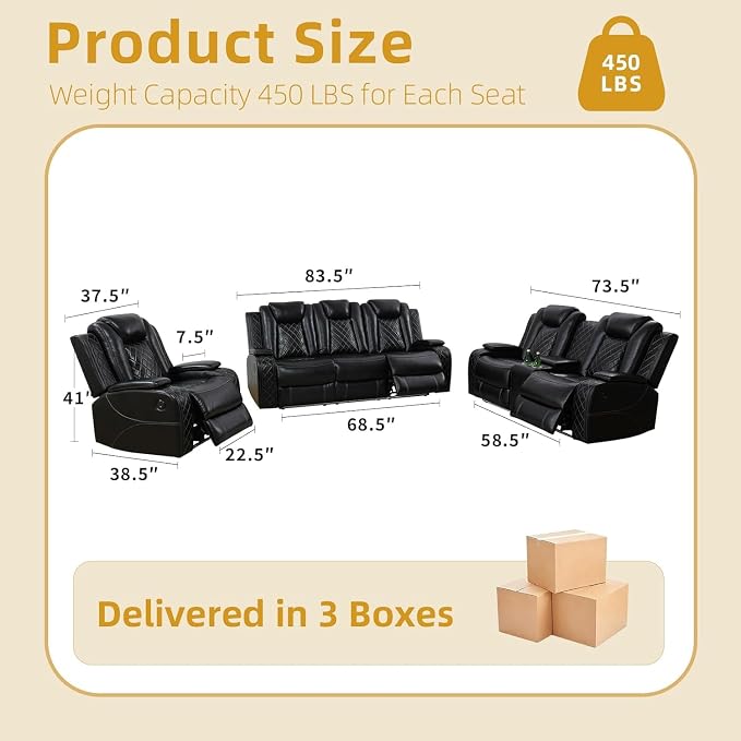 4-Piece Leather Power Recliner Sofa Set - Image 2