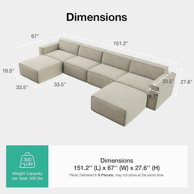 Novilla 151.2" Modular Sectional Sofa, No Assembly Cloud Sectional Couch - Image 2