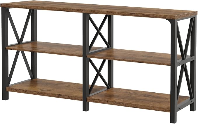 LVB Wood Console Table, Rustic 3 Tier Sofa Table Behind Couch, Industrial Metal - Image 8