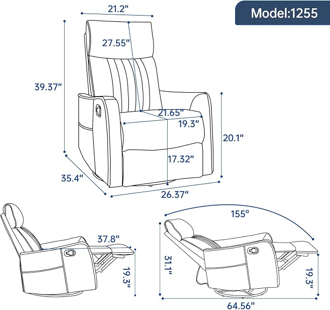 Trustyue Swivel Rocker Recliner Chair, 360° Swivel Recliner - Image 2
