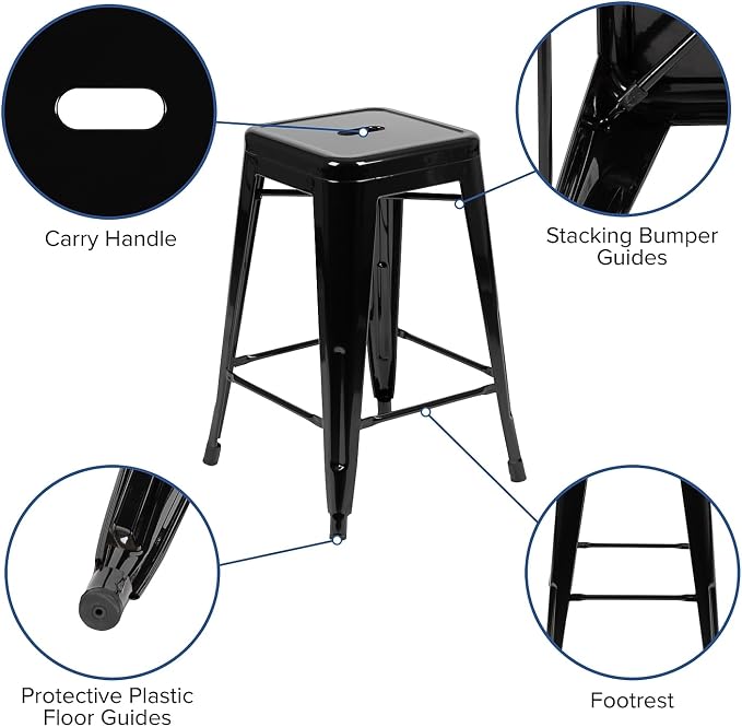 Flash Furniture Lily 24" High Metal Counter-Height, Indoor Bar Stool in Black - Image 6