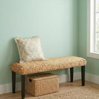 Entryway Bench with Solid Wood Acacia, Water Hyacinth Indoor Bench Seat by AVCONNECT