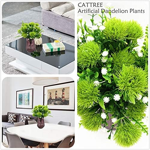 CATTREE Artificial Dandelion Plants, Plastic Flowers Shrubs Bushes Fake Grass Wedding Indoor Outdoor Home Garden Verandah Centerpieces Arrangements Party Decoration Planting Filler - Green 4 Pack - Image 3