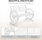 VINGLI Rustic Wooden Wheel Bench Outdoor Bench, Patio Bench Wagon Slatted Seat - Image 4