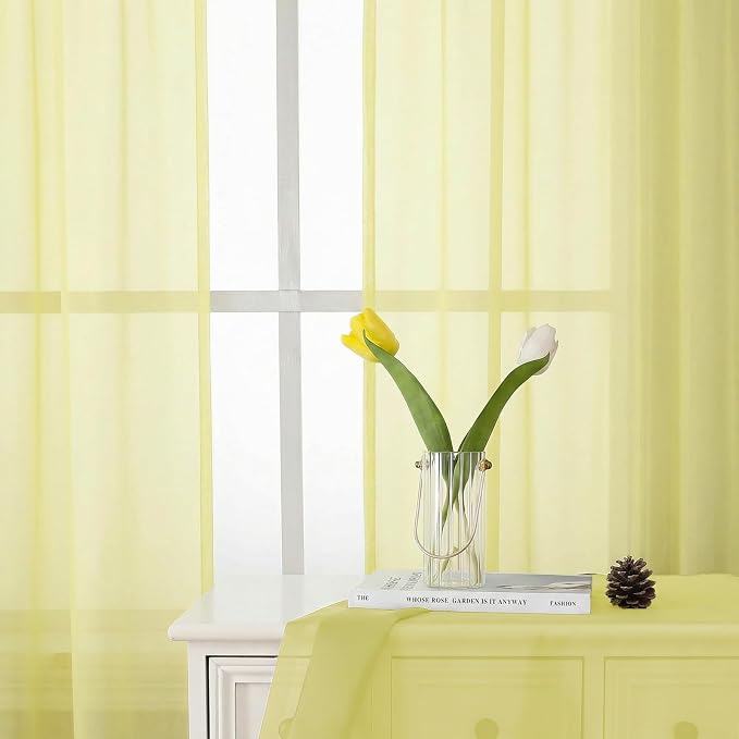 Goose Yellow Sheer Curtains 96 Inches Long 2 Panels, Rod Pocket Light Filtering - Image 2