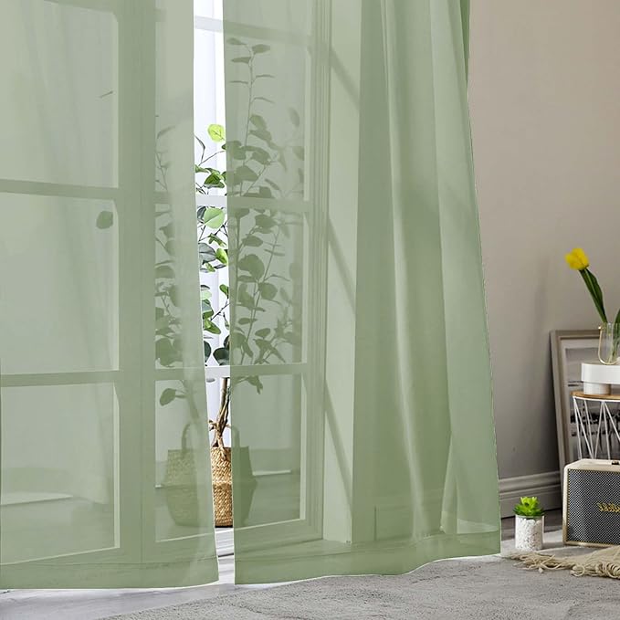 Sage Green Sheer Curtains 84 Inches Long 2 Panels, Soft Light Filtering Curtains - Image 9