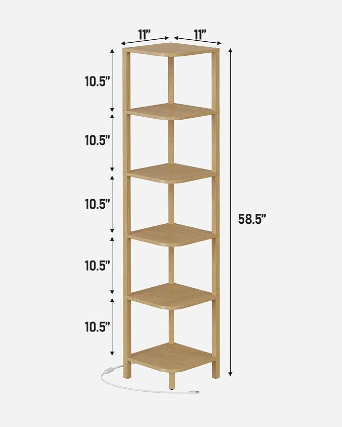 TUTOTAK Corner Shelf with LED Light, 6-Tier Corner Bookshelf - Image 2