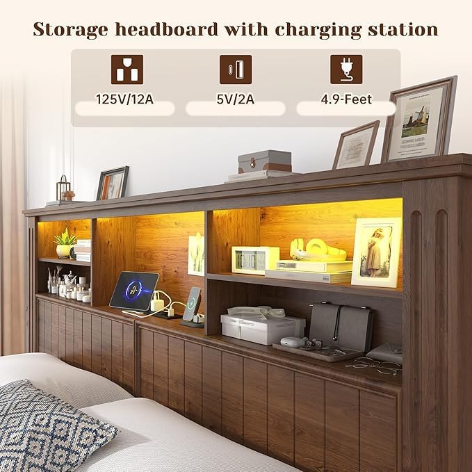 EnHomee King Size Bed Frame and Headboard & Storage, 4 Drawers and LED Built in - Image 4