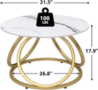 O&K FURNITURE Gold Round Coffee Table, Faux Marble Top - Image 2