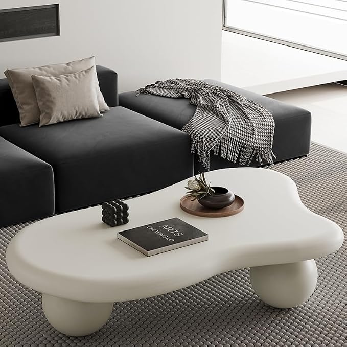 47.2” Cloud Coffee Table with 3 Ball Legs, Modern Irregular Center Table by BSYEIO