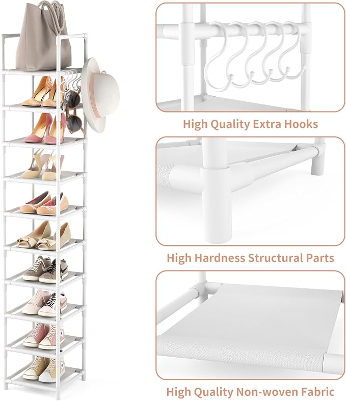 LANTEFUL Tall Narrow Shoe Rack 10-Tier Skinny Shoe Shelf Storage - Image 4
