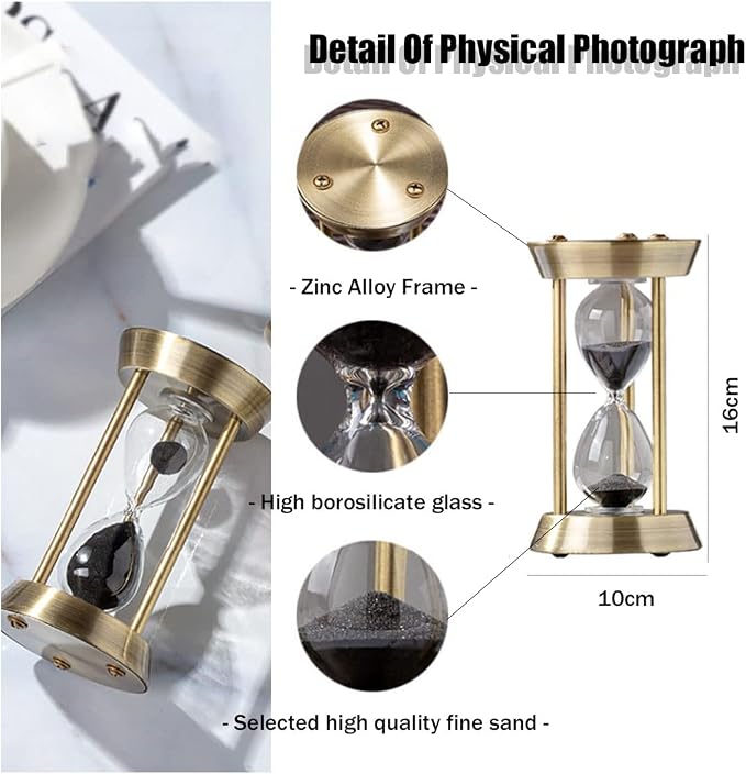 Hourglass Timer, 15 Minutes Hourglass Timer, Embossed White Sand Metal Glass - Image 4