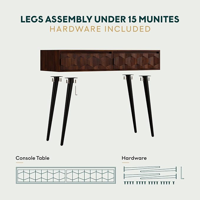 Bme Console Modern Mid-Century 2 Drawers, Unique Geometric Design Sofa Table - Image 6