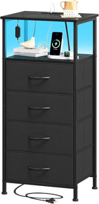 Somdot Black Nightstand with Charging Station and LED Light by Somdot