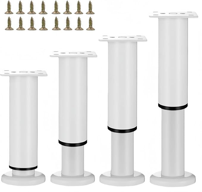 4PCS Adjustable 9.64-16.6 Inch Metal Furniture Legs White Furniture Replacement by SWTOOL