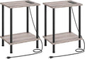 HOOBRO Side Table with Charging Station, Nightstand with 2-Layer Storage Shelves by HOOBRO