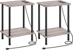 HOOBRO Side Table with Charging Station, Nightstand with 2-Layer Storage Shelves by HOOBRO