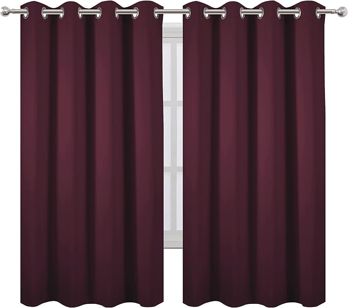 Burgundy Red Blackout Curtains 66 x 63 Inch Length/Set of 2 Curtain - Image 2