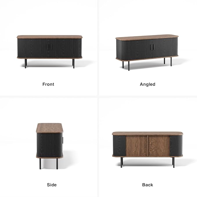 47''W Black Cabinet with Storage, Media Console, Tambour TV Stand, Television - Image 3