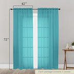 Turquoise Sheer Curtain for Bedroom Living Room 72 Inches Long 2 Panels Set - Image 2